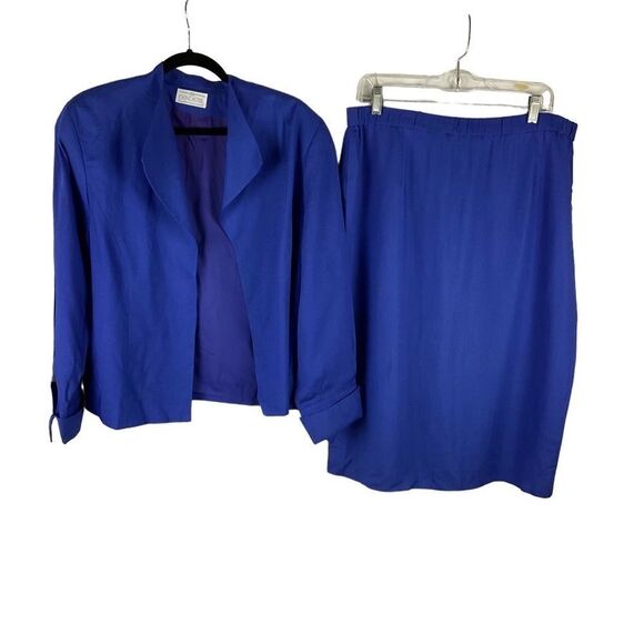 Doncaster royal blue vintage 2 pc suit viscose linen blend sz 18 - Picture 3 of 16